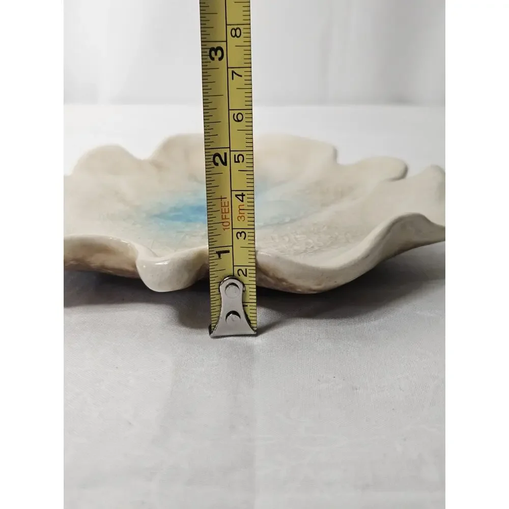 Handmade Ceramic Geode Pottery Trinket Dish Crackled Leaf 7
